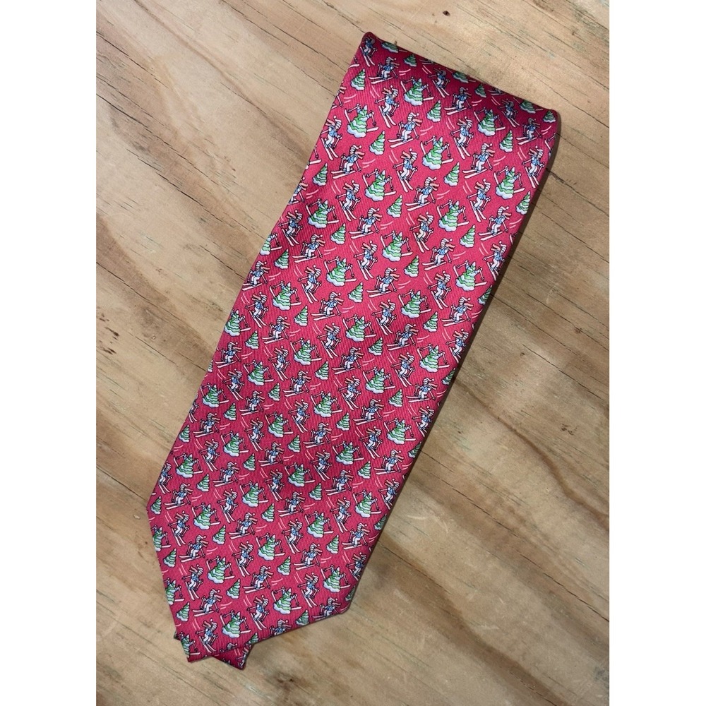 Vineyard Vines Martha's Vineyard Downward Skier Christmas Holiday Silk Tie
